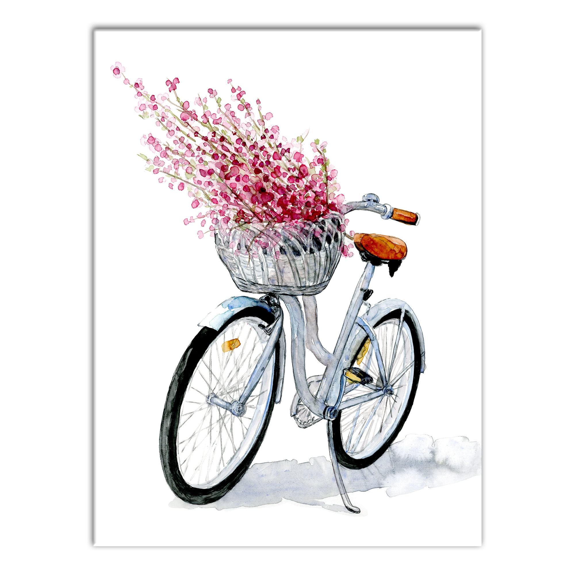 Charming Bicycle with Pink Flowers Canvas Wall Art
