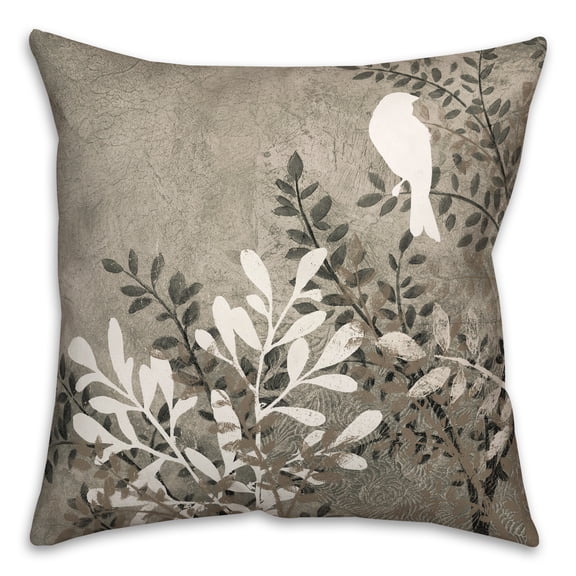 Creative Products Bird on Branch on Gray 18x18 Indoor / Outdoor Pillow
