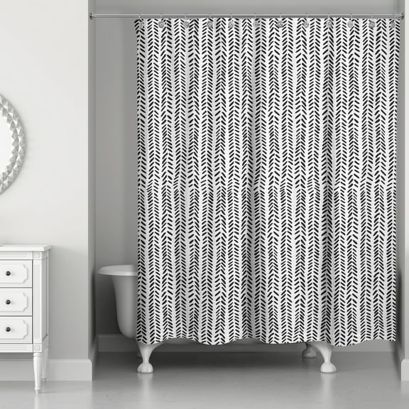 Creative Products Black And White Herringbone Pattern 71x74 Shower Curtain