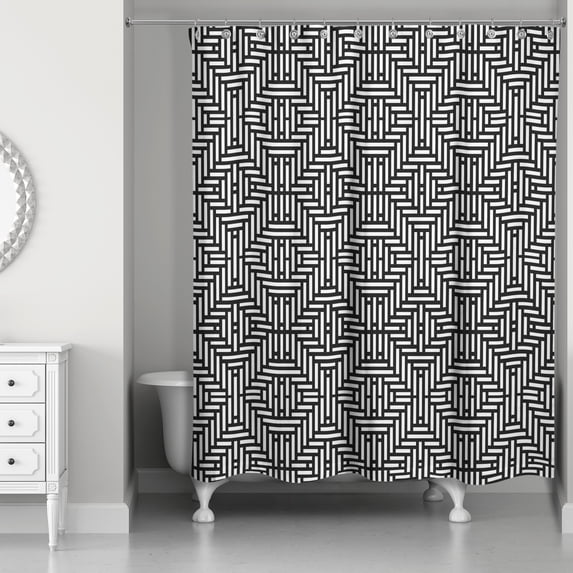 Creative Products Black Aztec Lines 71x74 Shower Curtain