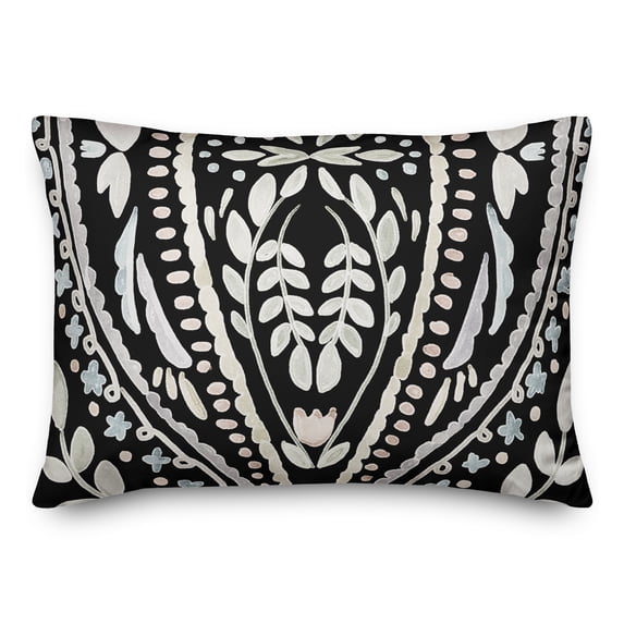 Creative Products Black Background Folk Pattern 14x20 Indoor / Outdoor Pillow