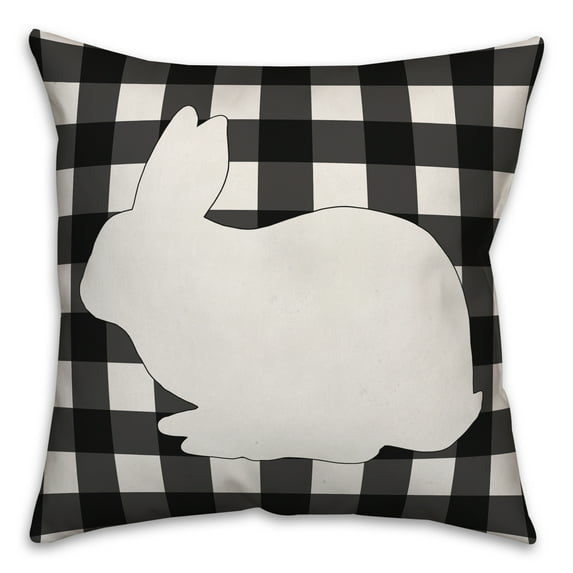 Creative Products Black Buffalo Check Bunny Silhouette 20x20 Spun Poly Pillow