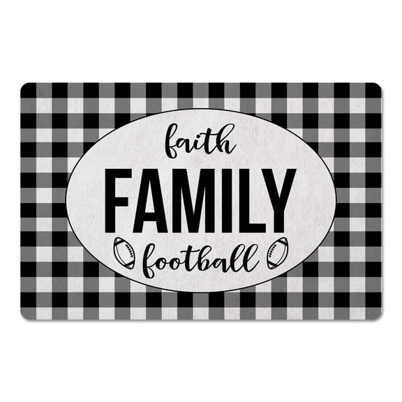 Creative Products Black Buffalo Check Faith Family Football 27x18 Floor Mat