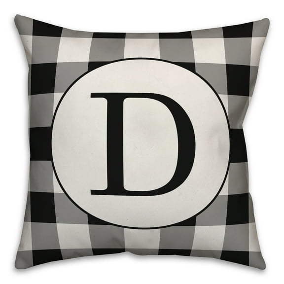 Creative Products Black Buffalo Check Monogram - D 18x18 Spun Poly Pillow