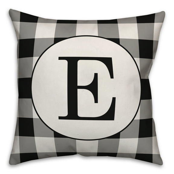 Creative Products Black Buffalo Check Monogram - E 18x18 Spun Poly Pillow