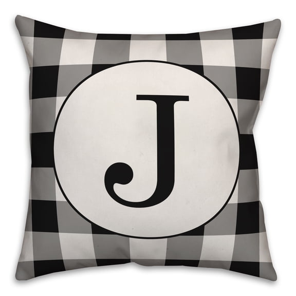 Creative Products Black Buffalo Check Monogram - J 18x18 Spun Poly Pillow