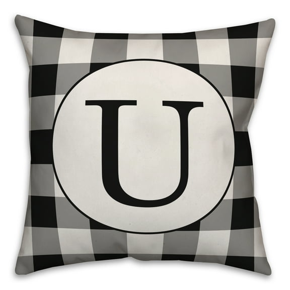 Creative Products Black Buffalo Check Monogram - U 18x18 Spun Poly Pillow