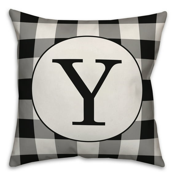 Creative Products Black Buffalo Check Monogram - Y 18x18 Spun Poly Pillow