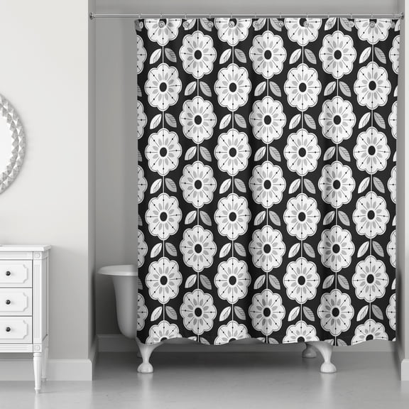 Creative Products Black Mod Flowers 71x74 Shower Curtain
