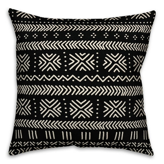 Creative Products Black Mudcloth Pattern 18x18 Indoor / Outdoor Pillow