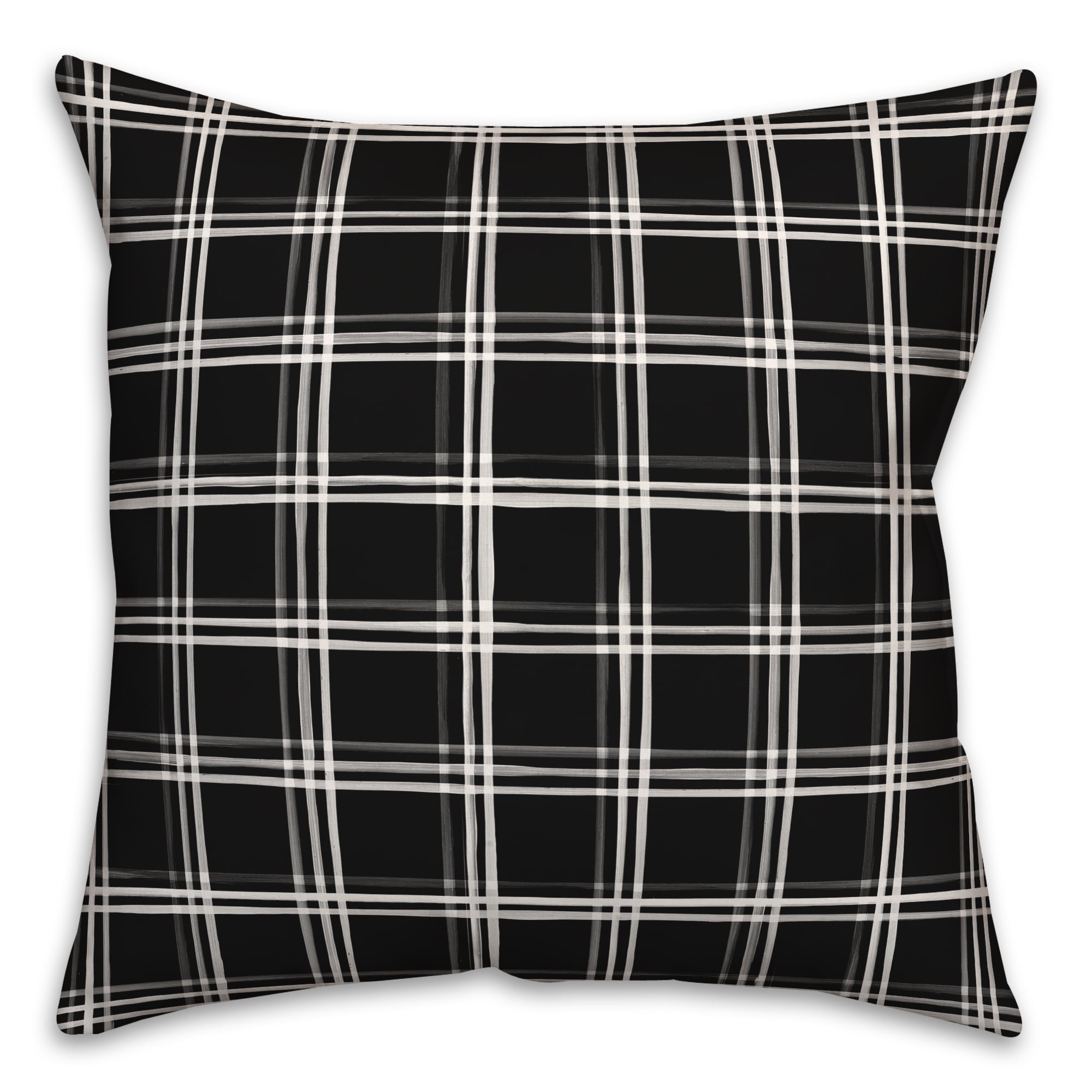 Black and White Plaid 18" Square Indoor/Outdoor Polyester Pillow