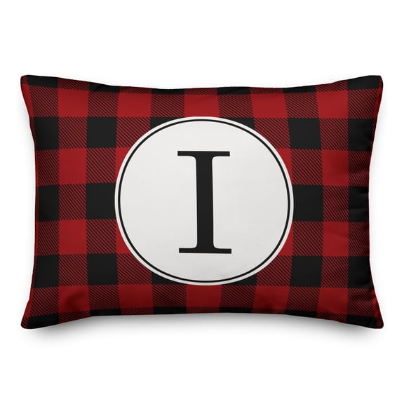 Creative Products Black & Red Buffalo Check Plaid Monogram 14x20 Spun Poly Pillow