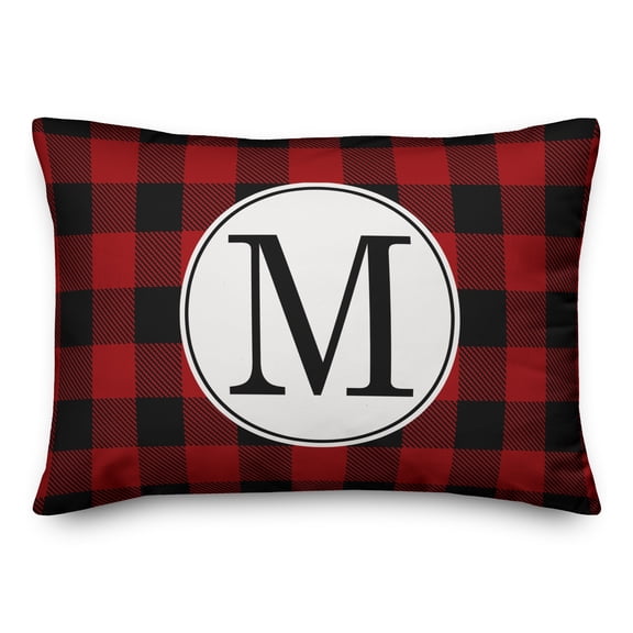 Creative Products Black & Red Buffalo Check Plaid Monogram 14x20 Spun Poly Pillow