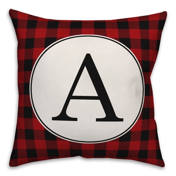 Creative Products Black & Red Buffalo Check Plaid Monogram 18x18 Spun Poly Pillow