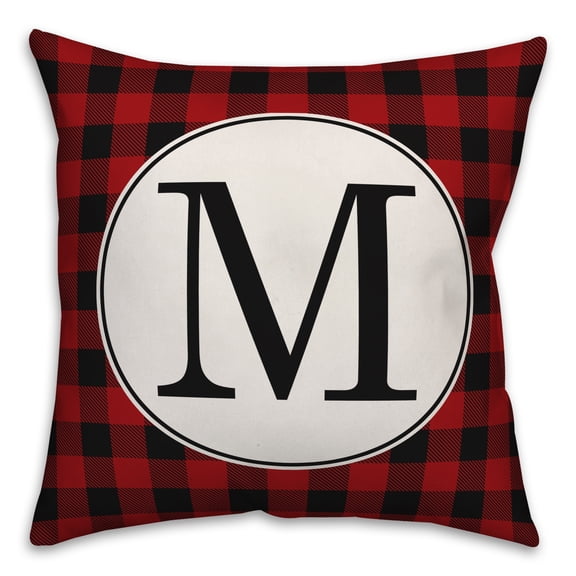 Creative Products Black & Red Buffalo Check Plaid Monogram 18x18 Spun Poly Pillow