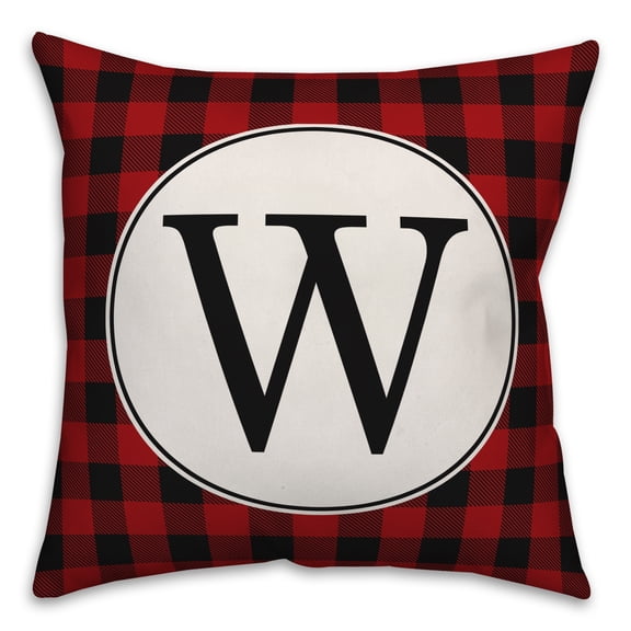 Creative Products Black & Red Buffalo Check Plaid Monogram 18x18 Spun Poly Pillow