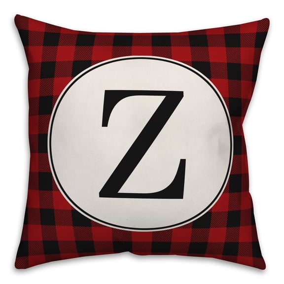 Creative Products Black & Red Buffalo Check Plaid Monogram 18x18 Spun Poly Pillow