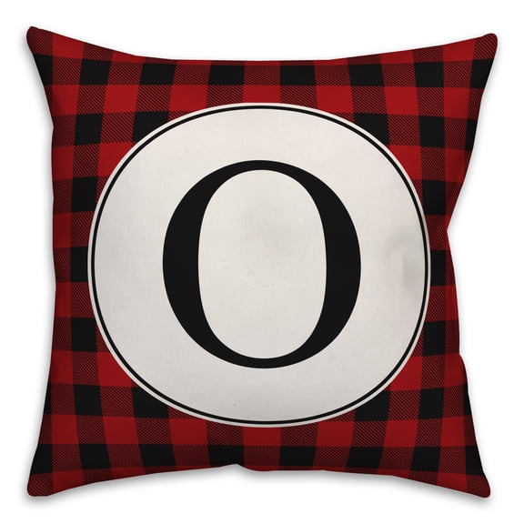 Creative Products Black & Red Buffalo Check Plaid Monogram 18x18 Spun Poly Pillow