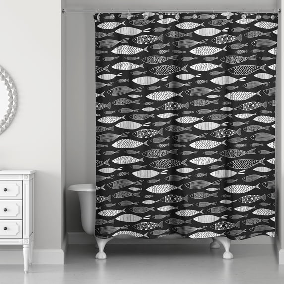 Creative Products Black School Of Fish 71x74 Shower Curtain