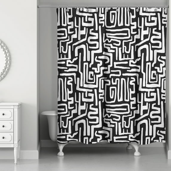 Creative Products Black Woogly Shapes 71 x 74 Shower Curtain