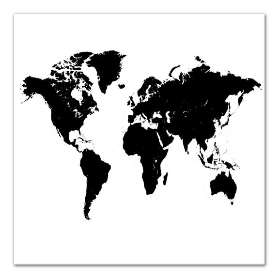 Creative Products Black and White World Map 16 x 16 Canvas Wall Art