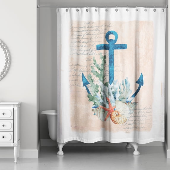 Creative Products Blue Anchor On Coral 71x74 Shower Curtain