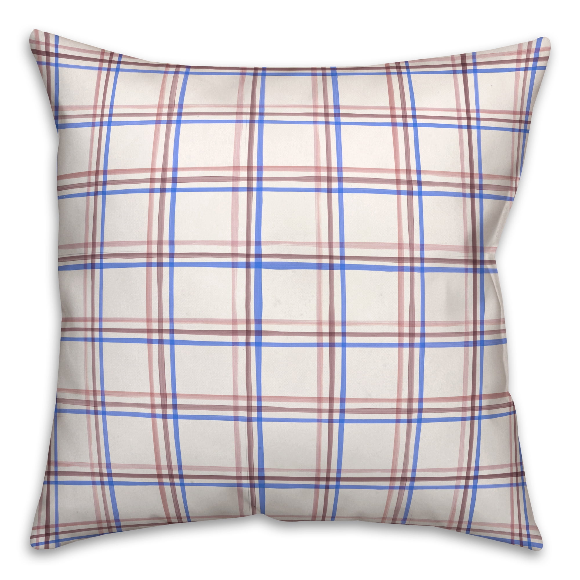 Blue and Brown Plaid 18" Spun Polyester Square Pillow