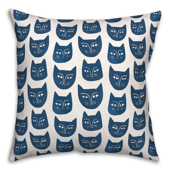 Creative Products Blue Cat Face Pattern 18 x 18 Spun Poly Pillow