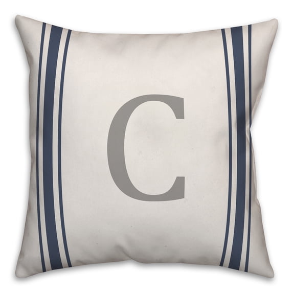 Creative Products Blue Farmhouse Stripe Monogram - C 18x18 Spun Poly Pillow