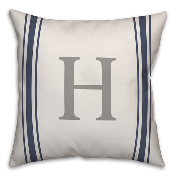 Creative Products Blue Farmhouse Stripe Monogram - H 18x18 Spun Poly Pillow