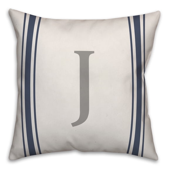 Creative Products Blue Farmhouse Stripe Monogram - J 18x18 Spun Poly Pillow
