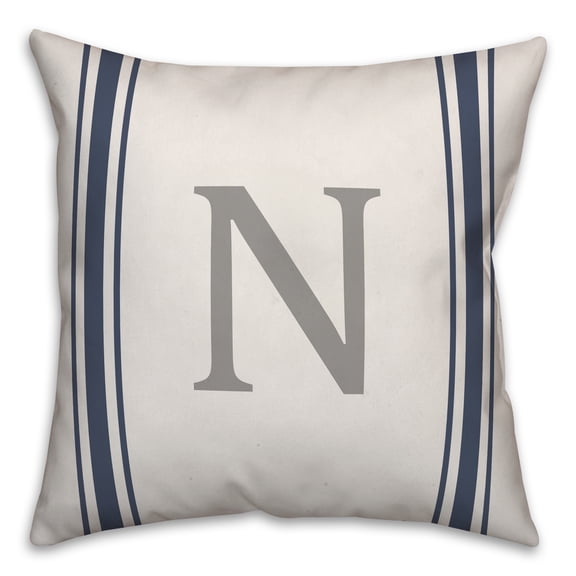 Creative Products Blue Farmhouse Stripe Monogram - N 18x18 Spun Poly Pillow
