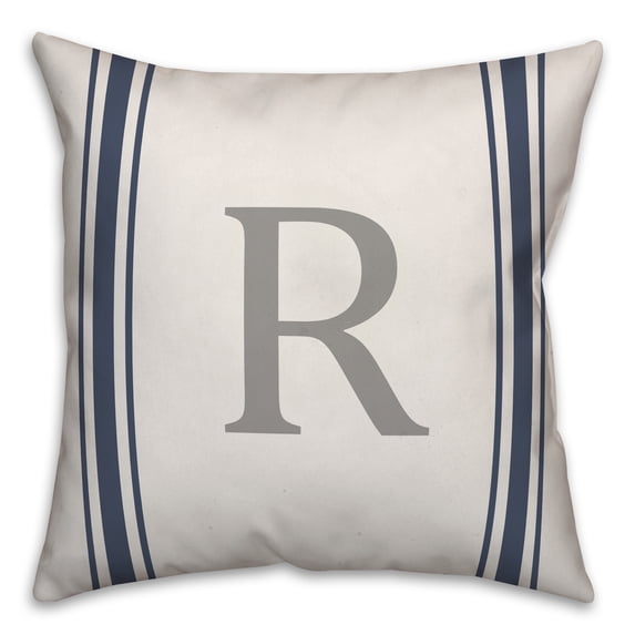 Creative Products Blue Farmhouse Stripe Monogram - R 18x18 Spun Poly Pillow