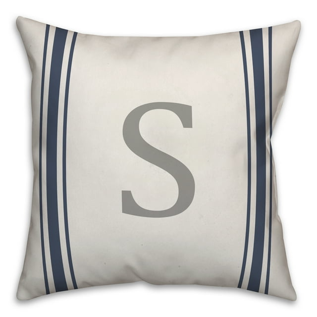 Creative Products Blue Farmhouse Stripe Monogram - S 18x18 Spun Poly Pillow