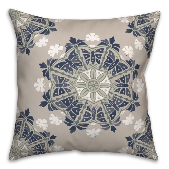 Creative Products Blue Medallions on Gray 18x18 Indoor / Outdoor Pillow