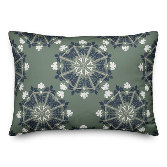 Creative Products Blue Medallions on Green 14x20 Indoor / Outdoor Pillow