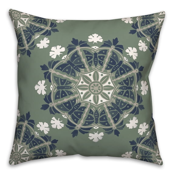 Creative Products Blue Medallions on Green 18x18 Indoor / Outdoor Pillow