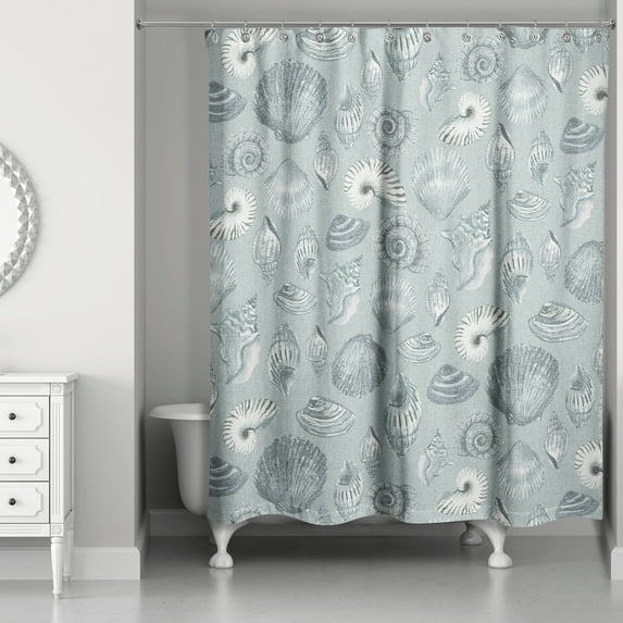 Creative Products Blue Multi Shell on Blue 71x74 Shower Curtain