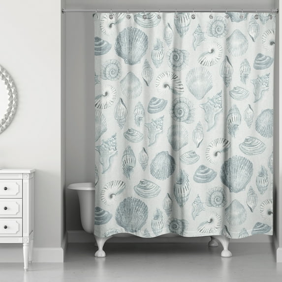 Creative Products Blue Multi Shell on Gray 71x74 Shower Curtain