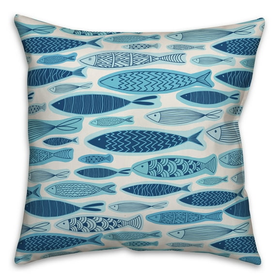 Creative Products Blue School Of Fish Pattern 16x16 Spun Poly Pillow