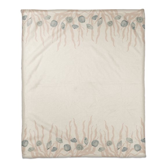 Creative Products Blue Shell and Blush Coral Border on White 50 x 60 Coral Fleece Blanket