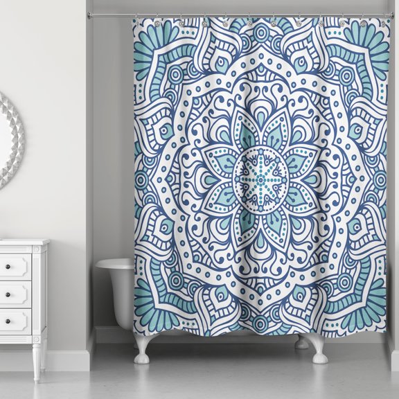 Creative Products Blue Teal Mandala Pattern 71x74 Shower Curtain
