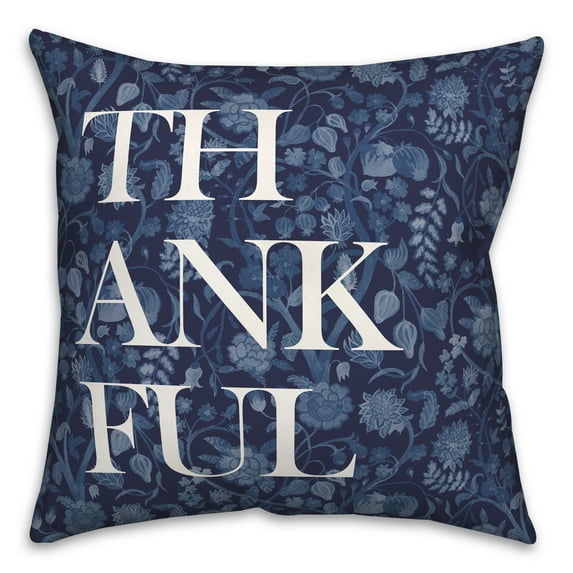 Creative Products Blue Thankful Floral 16 x 16 Spun Poly Pillow