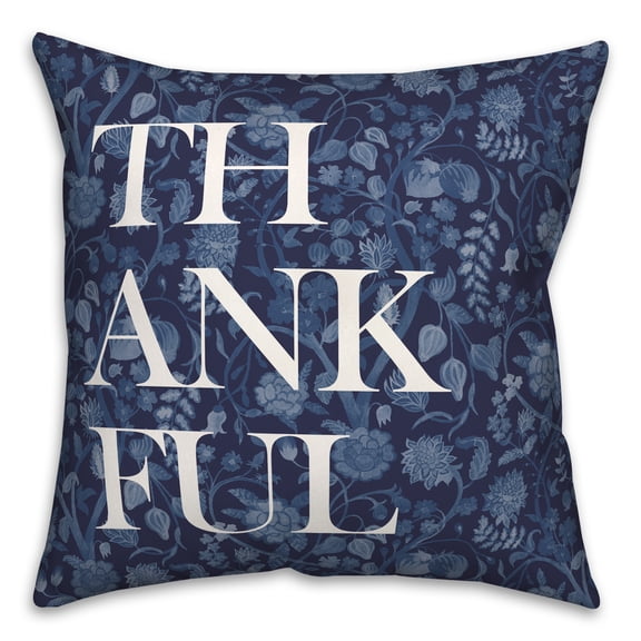 Creative Products Blue Thankful Floral 20 x 20 Spun Poly Pillow