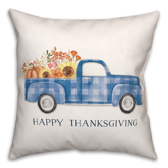 Creative Products Blue Thanksgiving Truck 20 x 20 Spun Poly Pillow