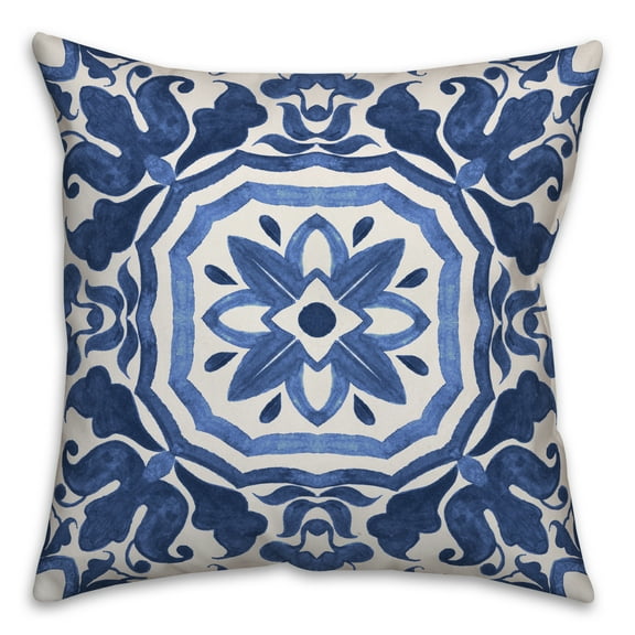 Creative Products Blue Watercolor Damask Tile 20x20 Spun Poly Pillow