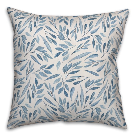 Creative Products Blue Watercolor Leaves 16x16 Spun Poly Pillow