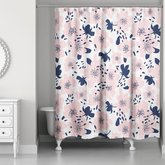 Creative Products Blue and Blush Florals 71x74 Shower Curtain