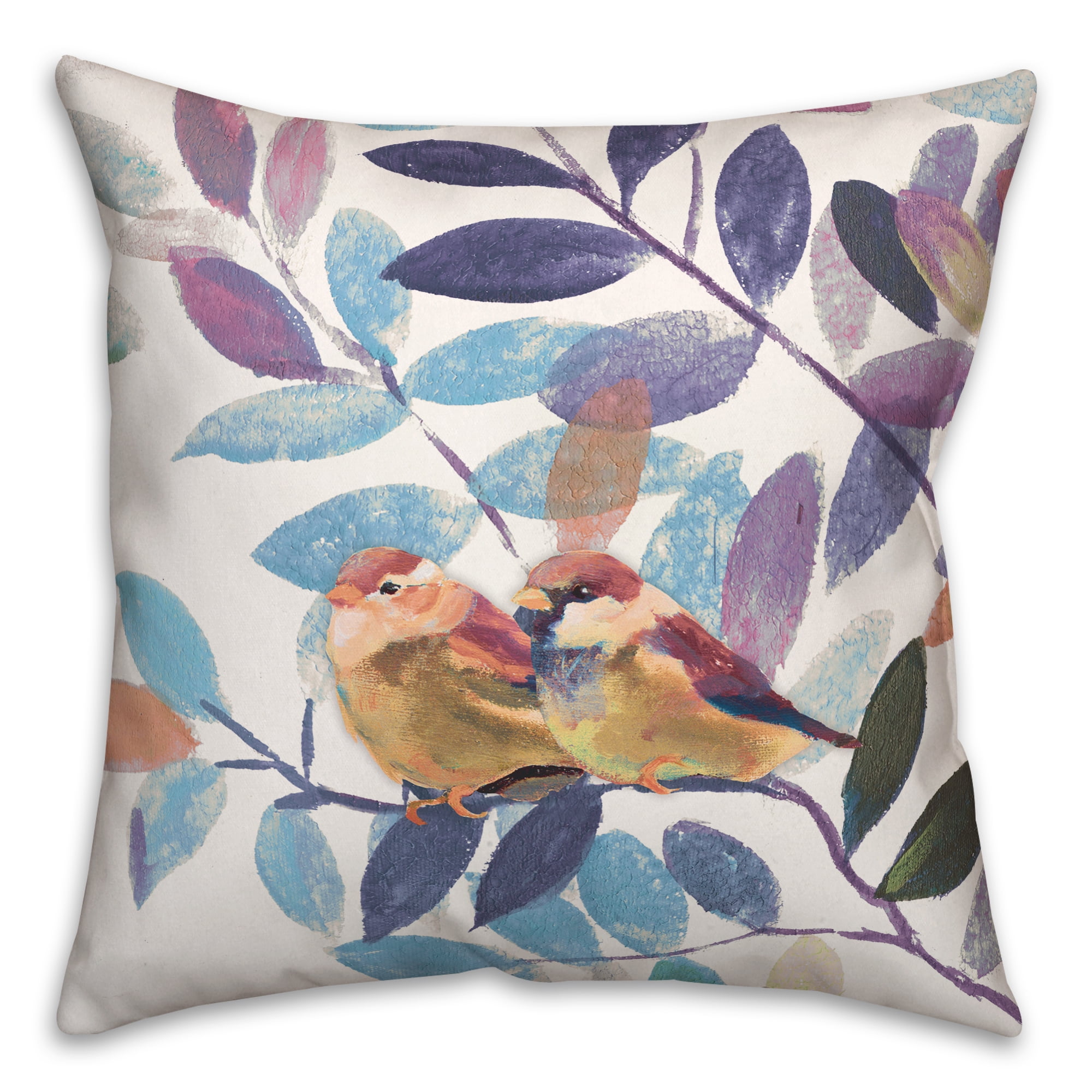 Creative Products Blue and Purple Leaves with Birds 20x20 Indoor / Outdoor Pillow