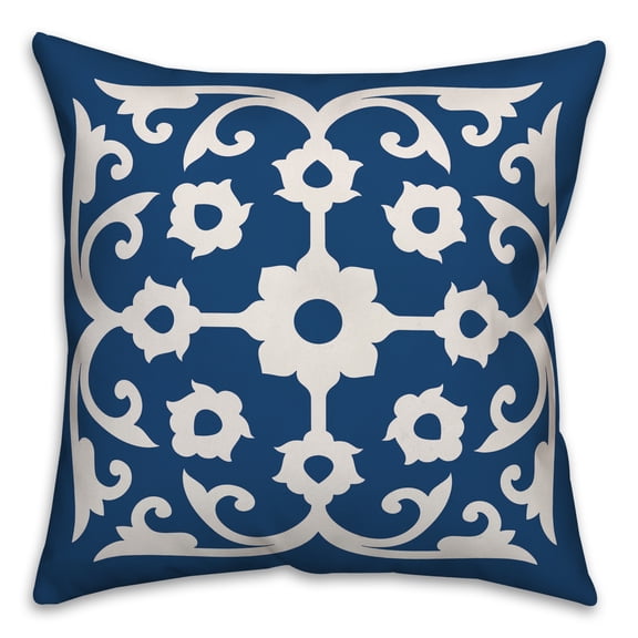 Creative Products Blue and White Tile 16x16 Spun Poly Pillow